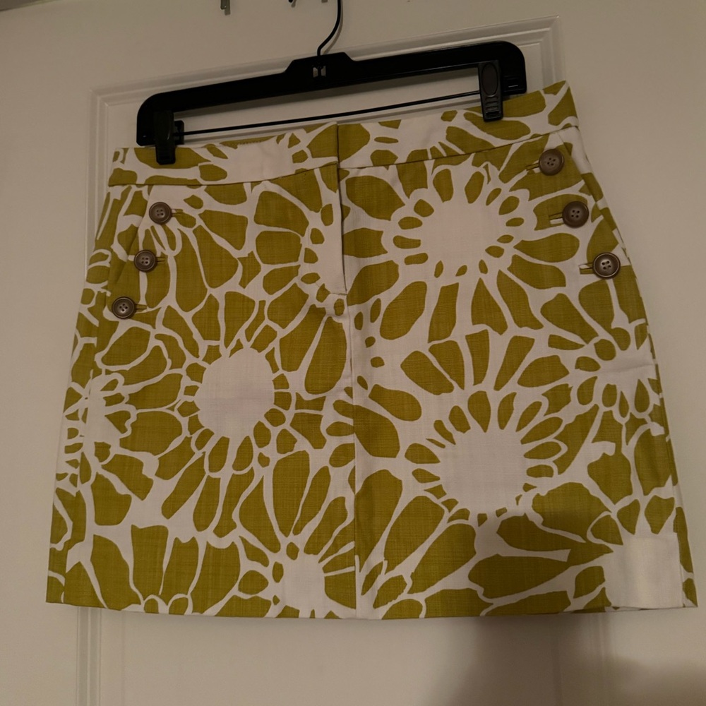NWOT J. Crew White mini skirt with green floral pattern.  Size 6